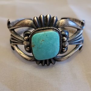 Vintage Harrison Bitsui H. Bit's Sterling Turquoise Cuff Bracelet